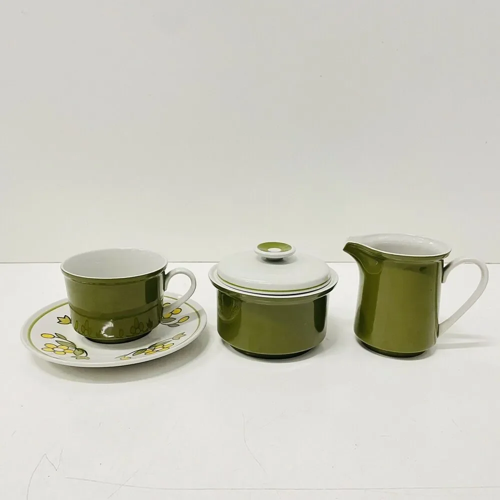 VTG Mikasa Epiqure One Olive Sugar Creamer Saucer Mug Cup Set Tea Coffee Japan